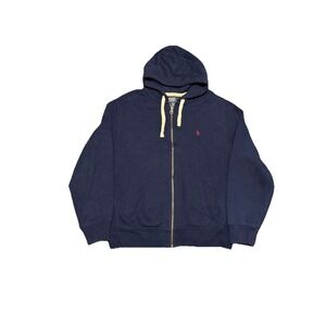 VINTAGE POLO RALPH LAUREN MEN'S SWEATER FULL ZIP HOODIE BLUE XL THERMAL HOOD